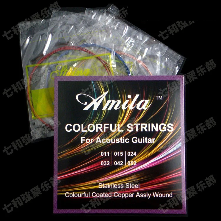 A Set Colored Acoustic Guitar Strings Rainbow Colorful Color Folk