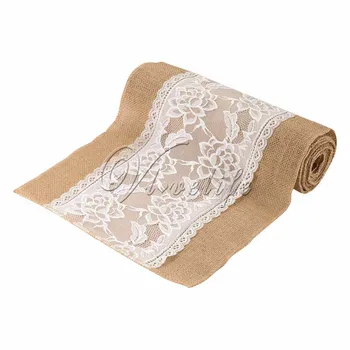

5Pcs Vintage Burlap Table Runners Jute Burlap Ribbon Tablecloth for Home Banquet Event Party Wedding Decor 12"x108"