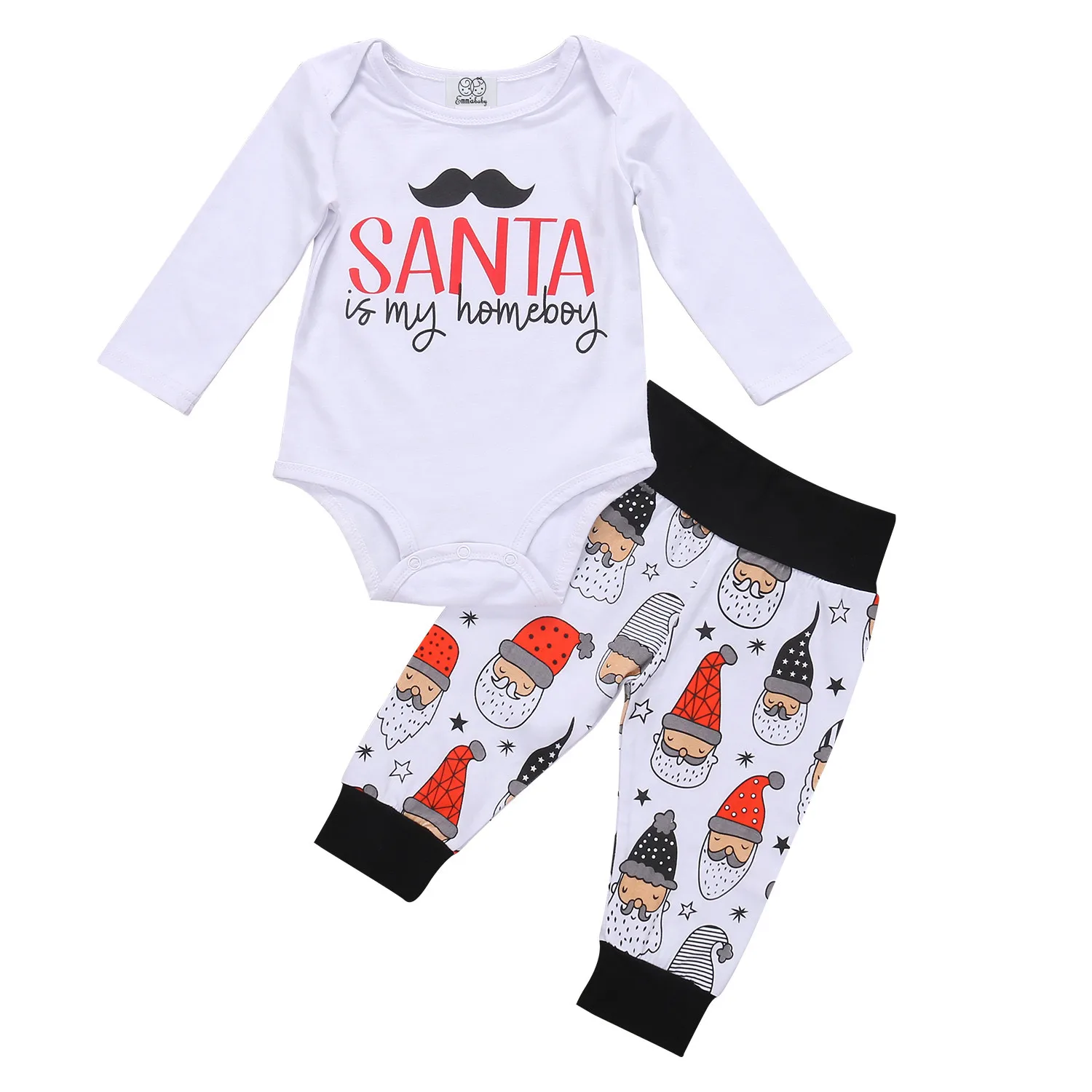 Newborn Baby Boys Clothes Set 2Pcs Christmas Bodysuit+Santa Pants