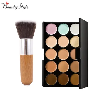 

Fashion 15 Colors Contour Face Cream Makeup Cosmetic Concealer Palette Make Up Kits + 1pcs Maquiagem Powder Foundation Brush Set