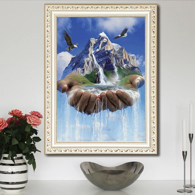 

DONGLANG 5D Diy Diamond Painting Eagles Animal Picture Needlework Cross Stitch Kit Rhinestone Crafts Eagles fly free landscape