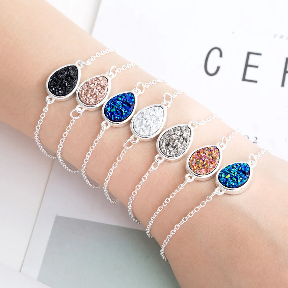 

Charming Trendy Bohemian Bracelets Bangles Sliver Plated Metal Bracelet Chromatic Color Crystal Stone Hand Chain Bracelet Bijoux
