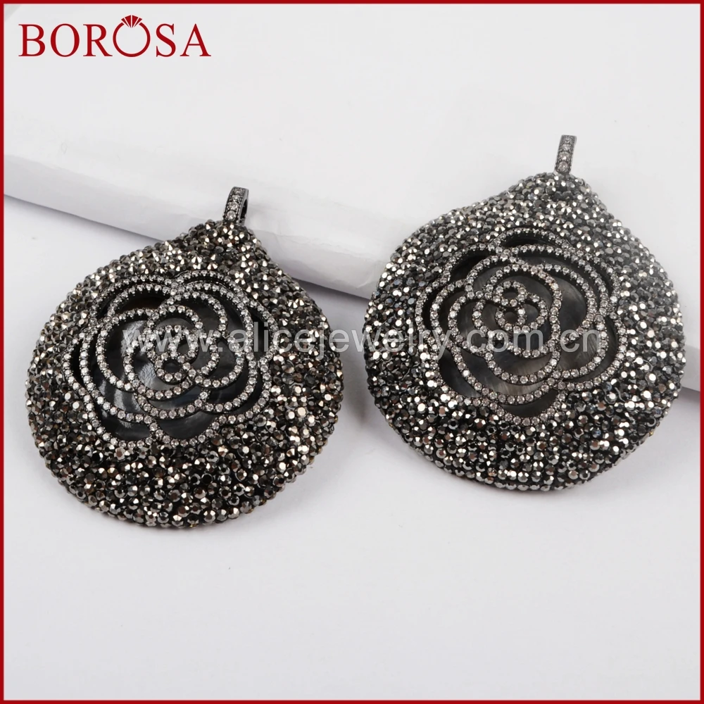 BOROSA 3 шт. Большой Круглый Кулон микро паве CZ цветок кулон с кристаллом горный