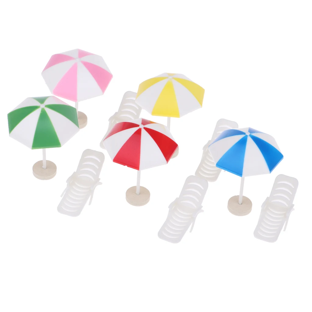 5 Set 1/12 Dollhouse Miniature Deck Chair Beach Umbrella Kids Pretend Toy #6