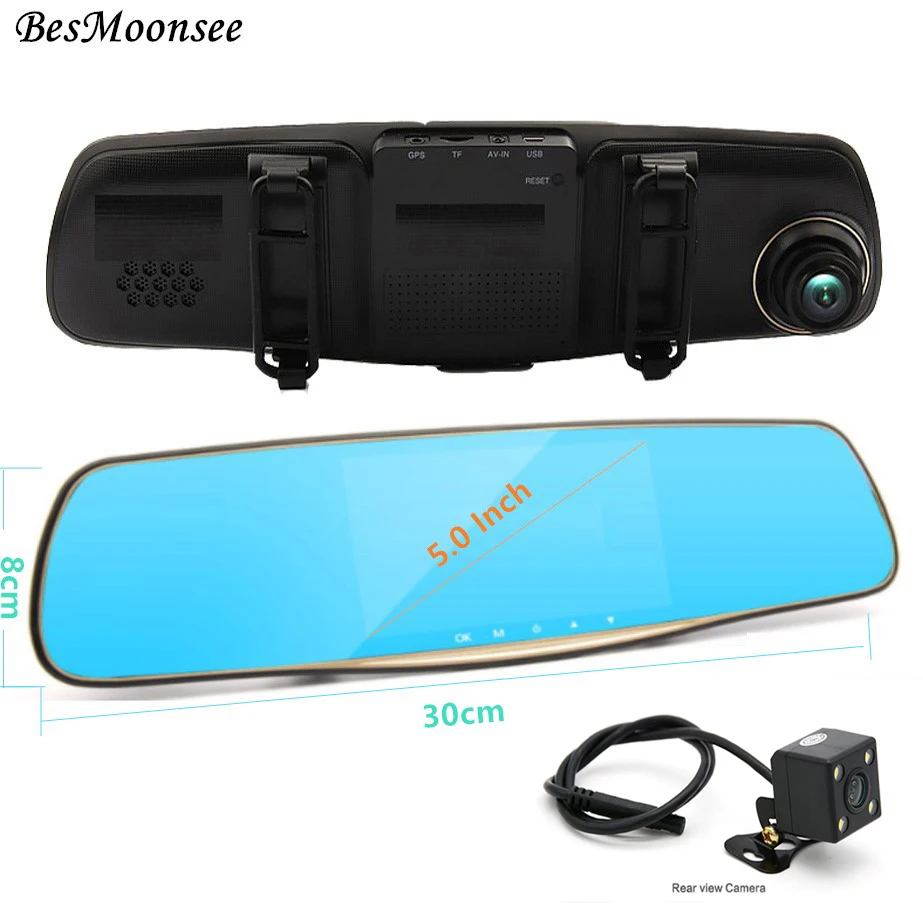 Besmoonsee " Зеркало заднего вида полный HD1080P Автомобильный видеорегистратор Камера 170 градусов Двойной объектив тире camvideo Регистраторы g-сенсор черный коробка