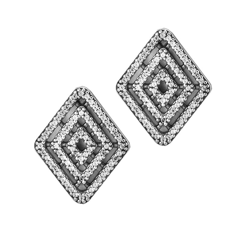 

High Quality Geometric Lines Stud Earrings 100% 925 Sterling Silver Clear CZ Earrings for Women Brand New Promotion