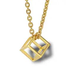 Нержавеющая сталь золотистый и черный 3D Cube геометрический кулон Цепочки и ожерелья Квадратные Серебряные кубики ювелирные изделия для