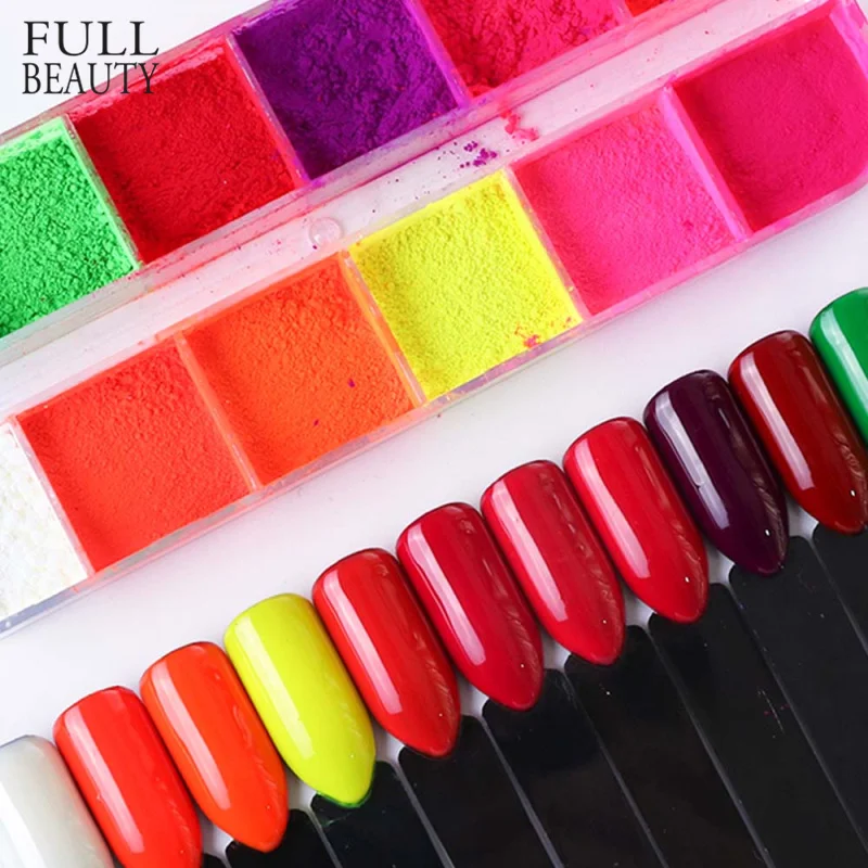 مختلطة 12 اللون الفلورسنت مسمار الفن الصباغ النيون الصيف تسلق بريق مسمار مسحوق الغبار أومبير التدرج مانيكير أداة CHYE