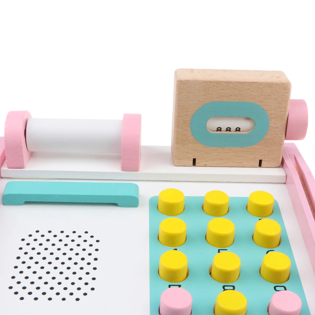 Pink Wooden Cash Register Supermarket Pretend Play Game Kids Educational Toy