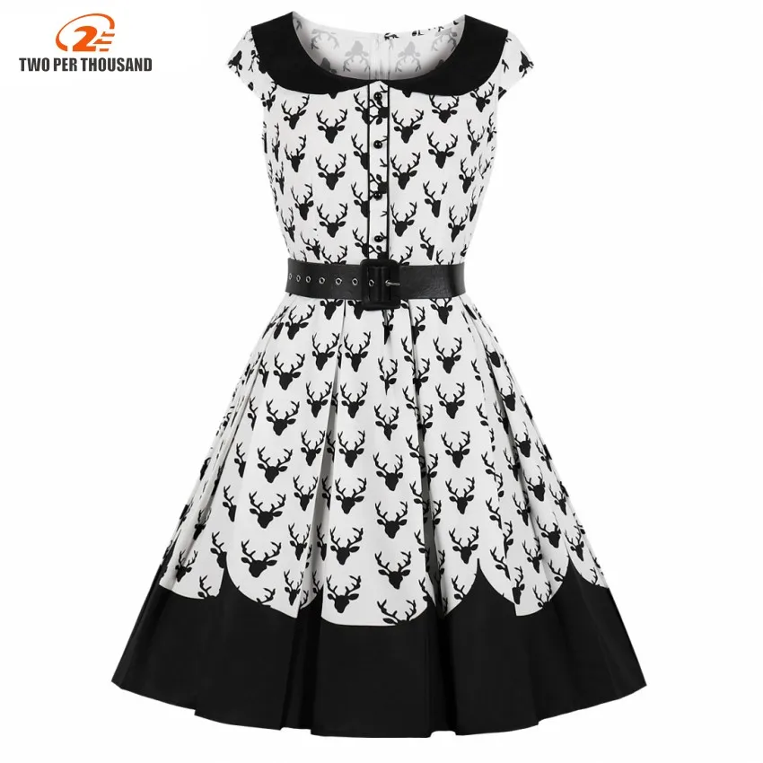 

5XL 4XL big size Women Midi Dress Christmas 2019 Summer Elegant Vintage Deer Print Pleated Swing Retro Dresses Plus Size 3XL