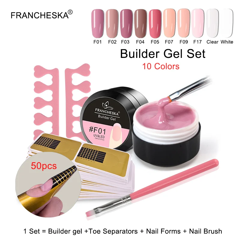 

Francheska Thick Builder Gel Nails Set Pink 15ml Finger Nail Extension UV LED Gel Nail Cover Pink Camouflage Soak Off Jelly Gel
