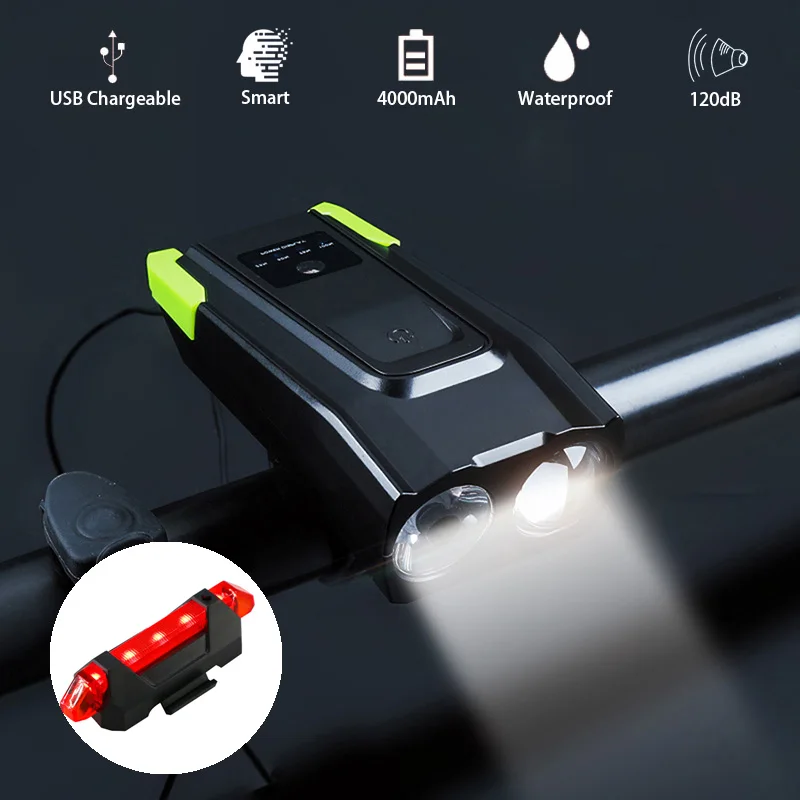 New Smart Induction 2 in 1 Bicycle Light Bell 4000mAh MTB Road Bike LED