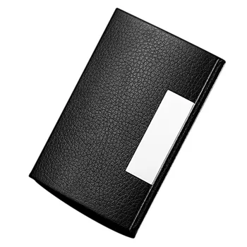 

Women Men Personalized Litchi Leatherette Stainless Steel Business Card Case Protable ID Credit Card Holder Metal Clip 2019