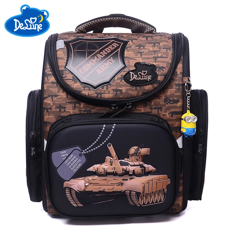 

2018 New Brand Delune New boys School Bag 3D Tank Wars Pattern Waterproof Orthopedic Backpack Schoolbag Mochila Infantil escolar