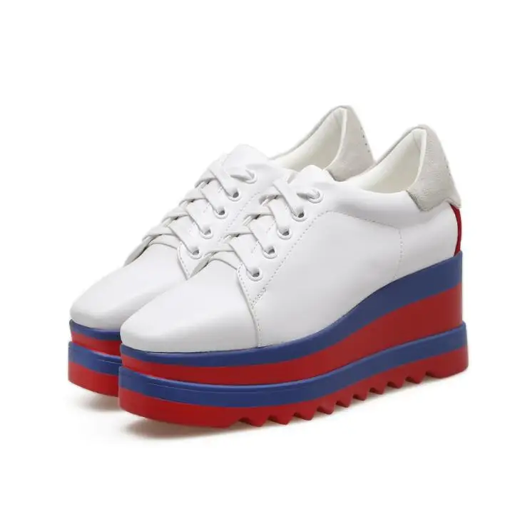 Для женщин обувь на каждый день; модная дышащая обувь на платформе женская обувь на шнуровке белые кроссовки на плоской подошве Для женщин tenis feminino c625 - Цвет: 1