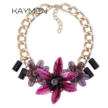 

KAYMEN Jewelry Fashion New Handmade Shell Flowers Necklace for Women Bohemia Style Crystal Necklace Pendant Chokers 5 Color 1373