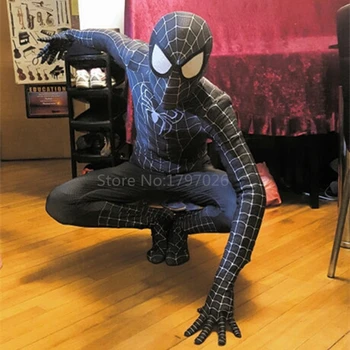

Halloween adult Lycra Black Amazing Spiderman Costume Cosplay Mask Lens 3D Printing for Women Men Kids