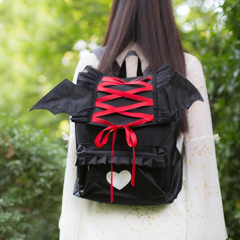 

Gothic Japanese Style Backpack Cartoon Angel Demon Wings Waterproof Nylon Crossover Strap Knapsack Anime Cute Student Shchoolbag