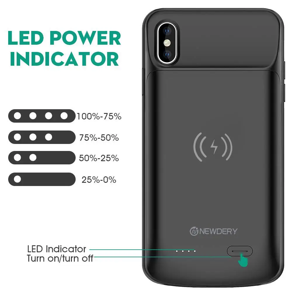 NEWDERY Upgraded for iPhone Xs Max Battery Case Qi Wireless Charging Compatible, 6000mAh External Charger case for iphone xs max