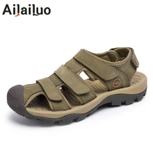 Новинка; высококачественные мужские сандалии из натуральной кожи; удобная дышащая Летняя обувь; модные мужские сандалии на плоской подошве; 3358