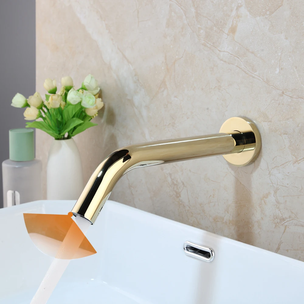 US $58.29 Kemaidi Bathroom Faucets Black Chrome Gold Wall Mount Sensor Faucet Automatic Hands Free Touch Sensor Mixer Bathroom Sink Tap