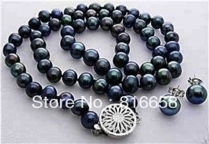 

Charming!7-8MM Black Freshwater Pearl Necklace Earring 18"