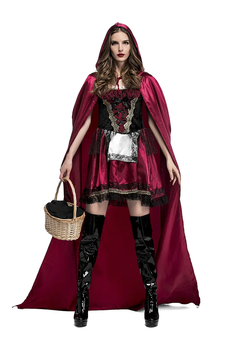 

Halloween Party Deluxe Little Red Riding Hood Costume Adult Women Storybook Carnival Cosplay Fantasia Fancy Dress