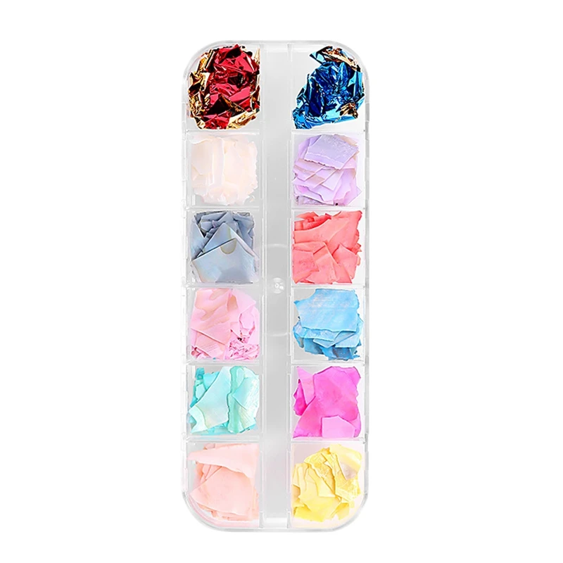 

12 Colors/Box Shell Crushed Stones Gravel Flakes Natural Broken 3D Beauty Manicure Diy Nail Art Decoration Women'S Fashion