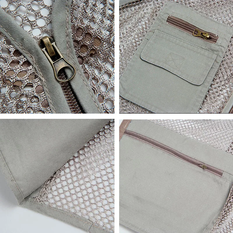 Goedkoop Grote Maat 2019 Mesh Sneldrogende Vesten Man met Veel Zakken Mens Ademend Multi pocket Vissen Vest Werk mouwloze Jas