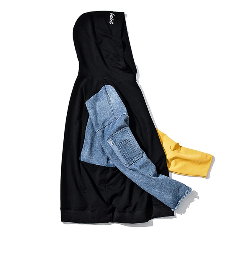 Patchwork Oversized Sweatshirt Men Fashion Long Hoodies Men  (3)