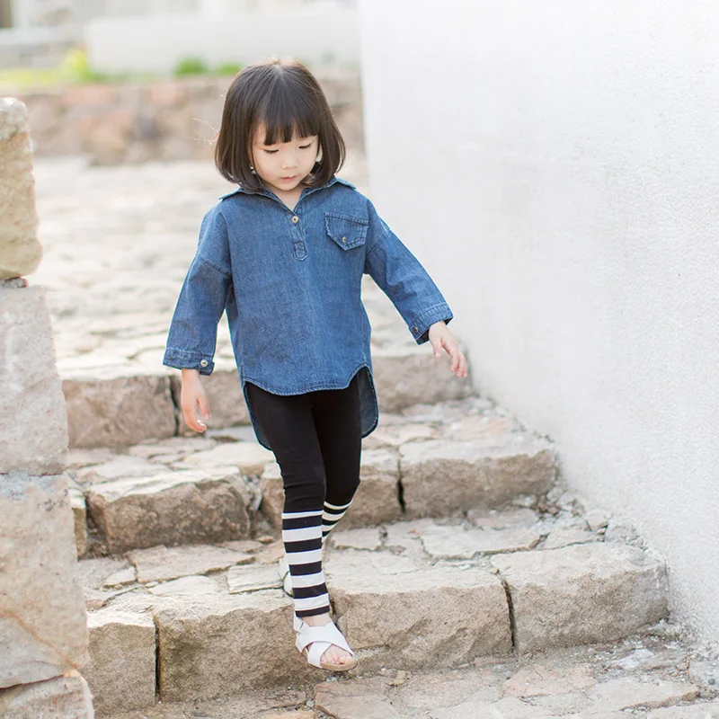 Children Girls Denim Shirt Autumn Fashion Long Sleeve Tee Shirts