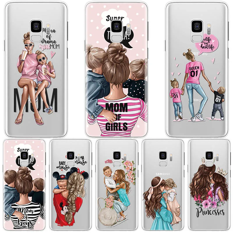 

Soft Cases For Samsung Galaxy S8 S9 S10 S6 S7 Edge Plus S4 S5 Mini Case For Samsung M10 M20 M30 Black Brown Hair Baby Mom Girl
