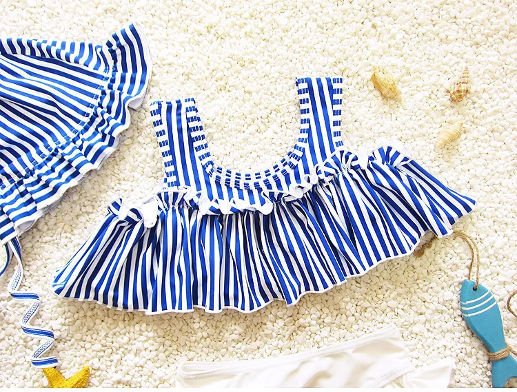 Princess Striped Girls Swimsuits Two Pieces Swim Wear Kids Bathing Suits Cute Beach Skirt 2-6Years Children Girls Swimwear