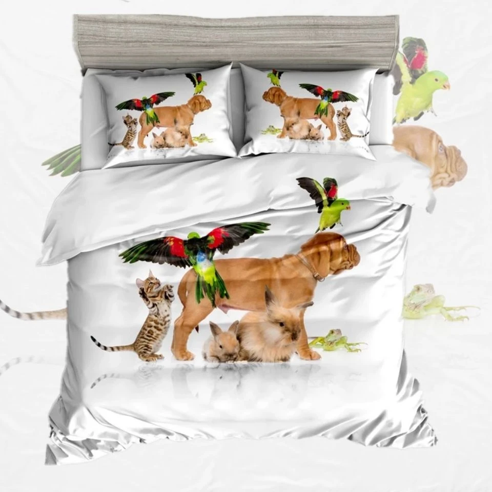 

3 D Bed Linen Dogs Animal Design King Size Bedding Set Kids Customize Super King Duvet Cover Sets With Cats Pattern