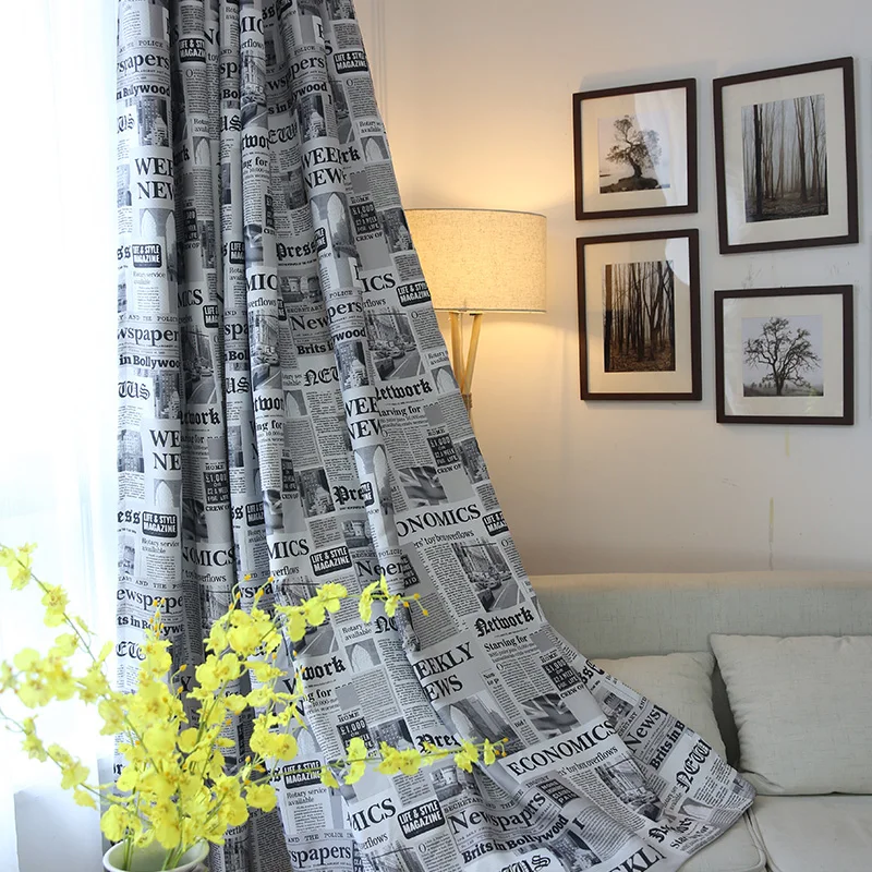 Cortinas opacas con estampado de periódico de Estilo Vintage para sala de estar dormitorio cocina puerta cortinas decorativas para tratamientos de ventana