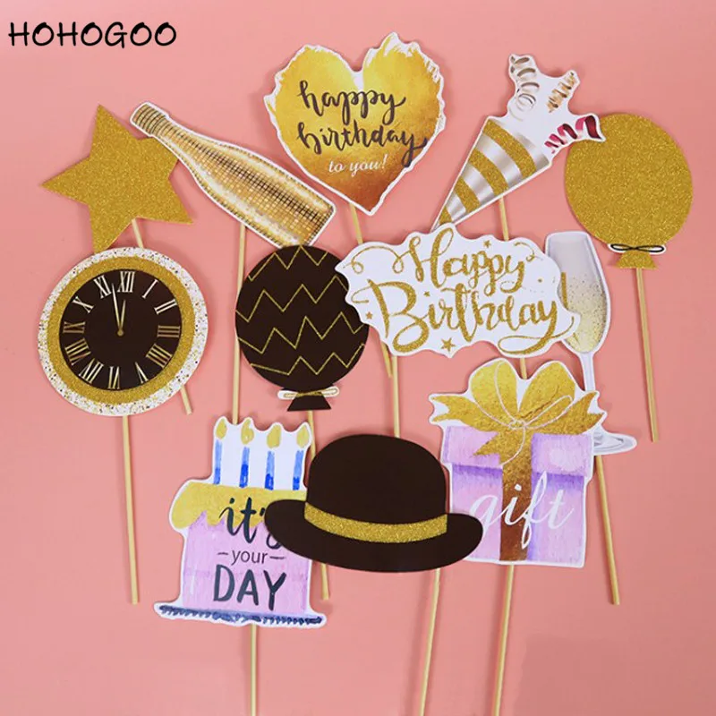 

HOHOGOO 12pcs/set Photo Booth Props Happy Birthday Decorations Photobooth Props Flamingo Animal Bachelor Party Decoration