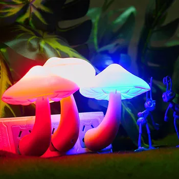 

US plug Mushroom Night Light Bedroom Colorful Energy Saving Mushroom LED Night Light Sensor Control Lamp Bedside Wall Lamps