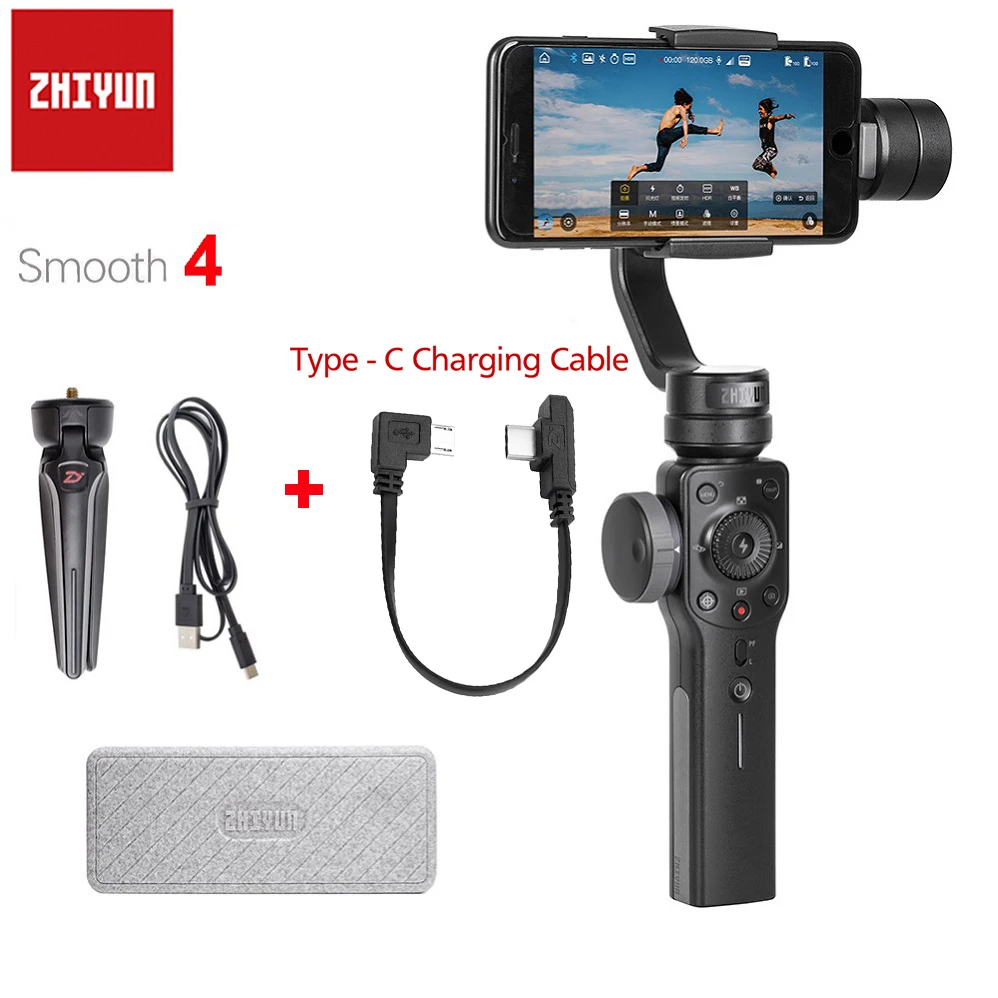 Zhiyun Smooth 4 3-х осевой стабилизатор гироскопа Q для смартфонов iPhone XS X 8P 8 7 6S SE samsung S9 S8 S7 с зарядным кабелем