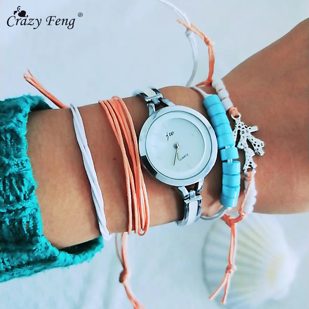 

Crazy Feng 4pcs/set Bohemian Stone Bead Bracelet Set For Women Fashion Boho Adjustable Rope Bracelet Bijoux Braslet Accessories