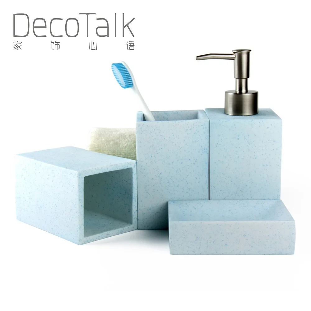 

Nordic Style Briet Cuboid Shapes Bathroom Accessories Set 4 Pieces Set Rostone Bathroom Set Resin Hotel Bathroom Decoration Set
