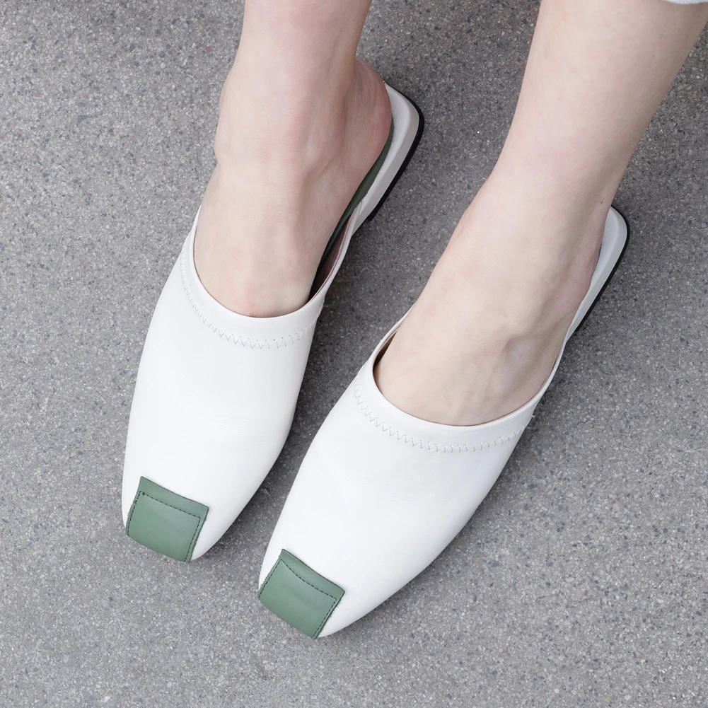 

Literature Art Genuine Leather Shoes Slippers Woman Summer Low Heels Sillpers Women Shoes Woman Mules Shoes
