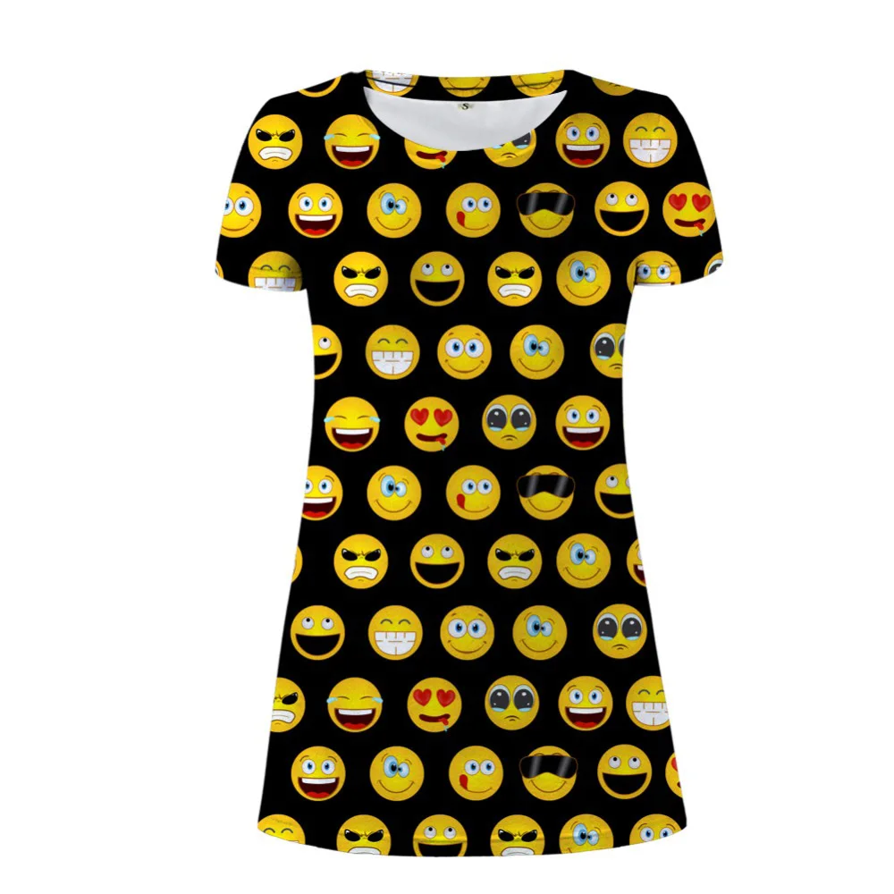 

NoisyDesigns Wholesale Women Dress Kawaii Funky Emoji Smile Sexy Maxi Dresses For Girl Summer Beach Short Ladies Dress Vestidos