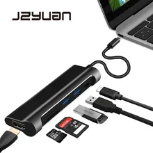 JZYuan USB 3,1 USB C type C концентратор USB 3,0 4K видео HDMI SD TF кардридер Тип C PD USB концентратор переходник разветвитель для MacBook Pro