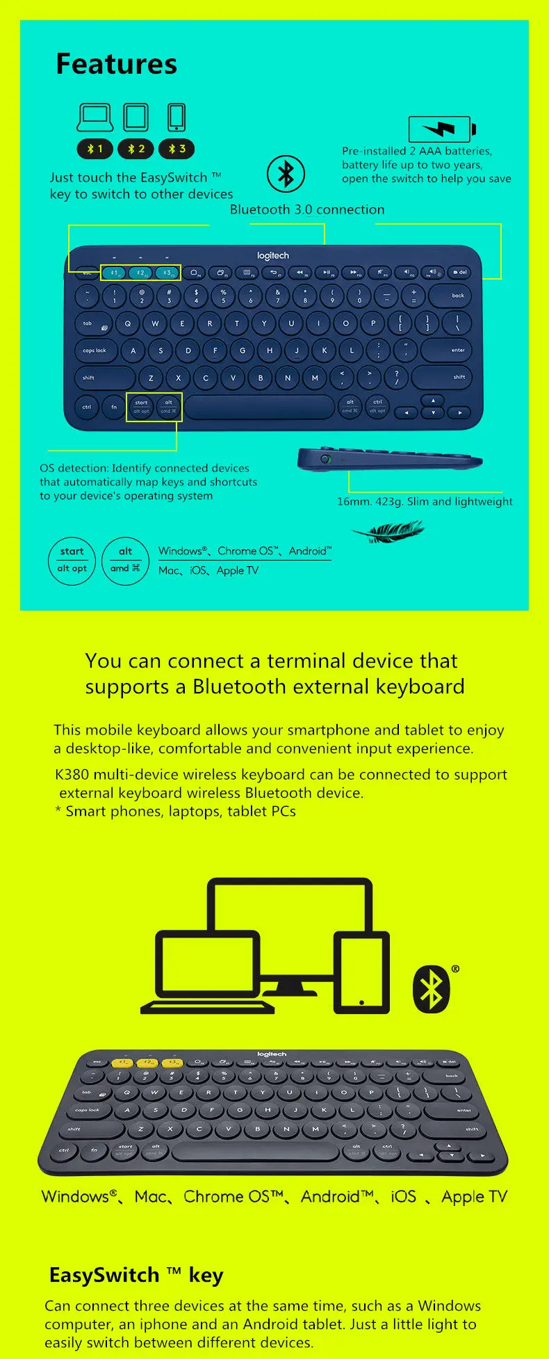 Клавиатура Bluetooth с несколькими устройствами logitech K380