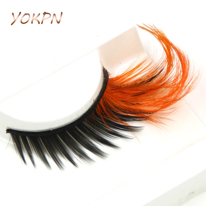 

YOKPN Exaggerated Color False Eyelashes Orange Crisscross Black Winged Feather Fake Eyelashes Latin Show Makeup Thick Eye Lashes