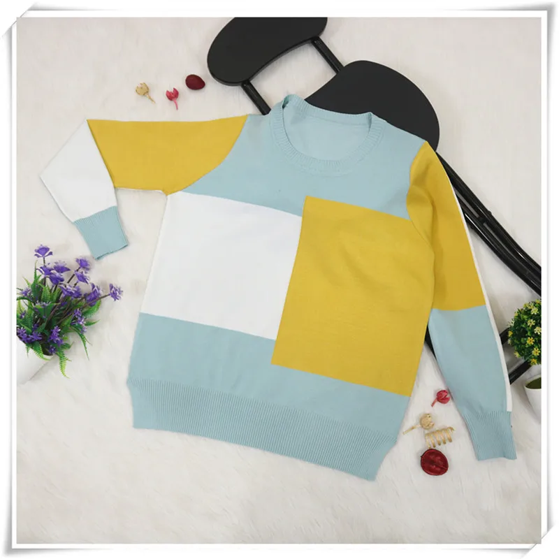 New Arrival ! Casual spring autumn loose sweater pullovers women long sleeve patchwork knit top female o-neck geometric sweater