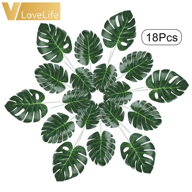 

18Pcs Artificial Turtle Leaves 6"8"13" Hawaiian Party Theme Decoration Tropical Imitation Plant Leaf For Wedding Deocr