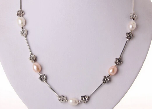 

ddh002709 long 21" baroque white pink freshwater cultured pearl necklace