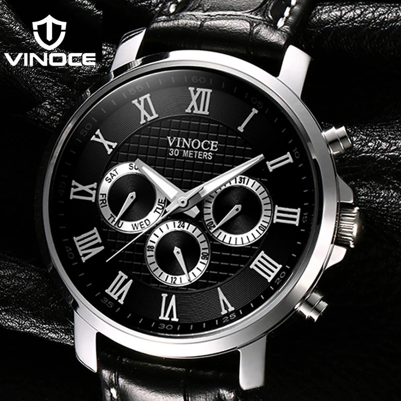 

VINOCE Mens Watches Top Brand Luxury Quartz Watch Men Multifunction Clock Relogio Masculino 2019 Mens Leather Watches #V8370