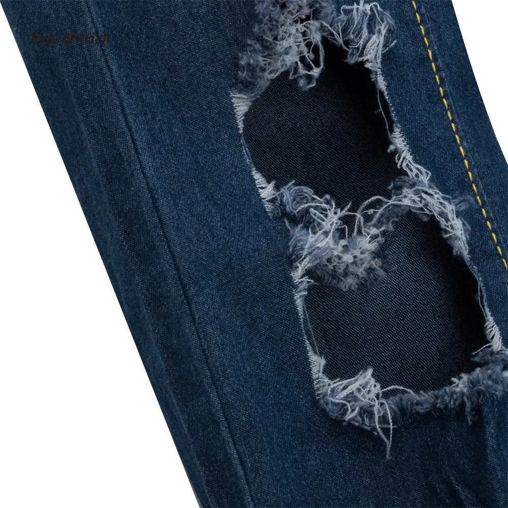 Free Ostrich Clothes Women Jeans Women Mid Waisted Skinny Hole Denim Jeans Stretch Slim Pants Fashion Length hole jean Pants